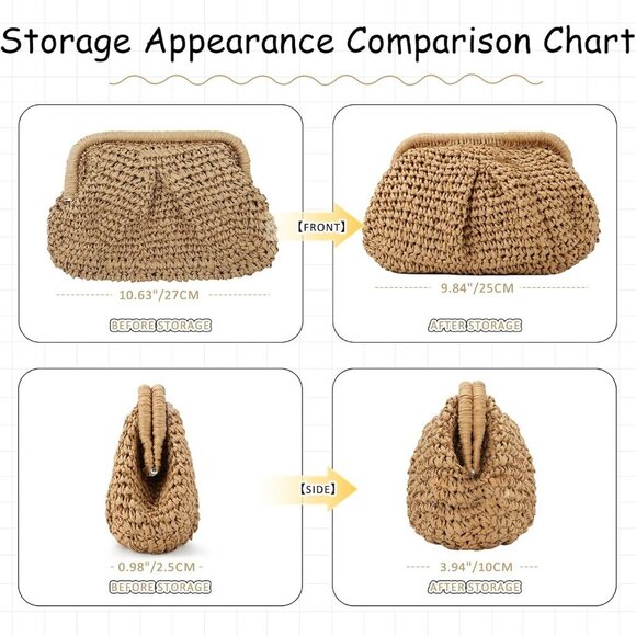 Straw Clutch Purse for Women Summer Beach Crossbody Handbag Woven Bag - Picture 2 of 6